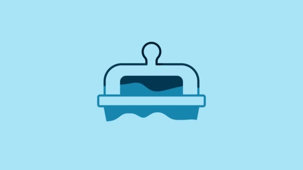 Blue Butter Butter Dish Icon Isolated Blue Background Butter Brick — Stock videók