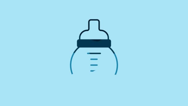 Синє Дитяче Молоко Пляшці Ізольовано Синьому Фоні Піктограма Пляшки Годування — стокове відео