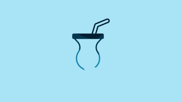 Blue Milkshake Icon Isolated Blue Background Plastic Cup Lid Straw — Αρχείο Βίντεο