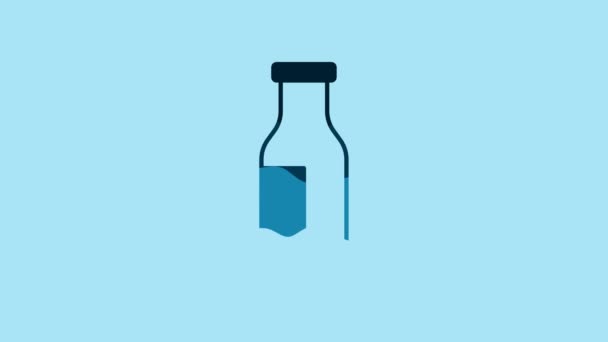 Blue Closed Glass Bottle Milk Icon Isolated Blue Background Video — Wideo stockowe