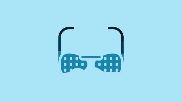 青の背景に隔離された視覚障害者のアイコンのための青メガネ 4Kビデオモーショングラフィックアニメーション — ストック動画