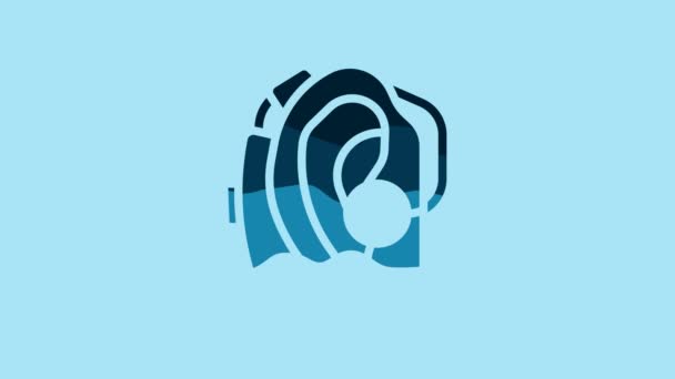 蓝色助听器图标隔离在蓝色背景 听觉和耳朵 4K视频运动图形动画 — 图库视频影像