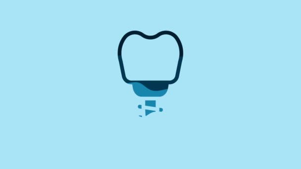 Blue Dental Implant Icon Isolated Blue Background Video Motion Graphic — Vídeo de Stock