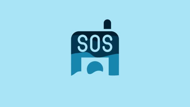 Blue Press Sos Button Icon Isolated Blue Background Video Motion — Stockvideo