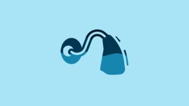 Blue Hearing aid icon isolated on blue background. Hearing and ear. 4K Video motion graphic animation .