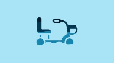 Blue Electric wheelchair for disabled people icon isolated on blue background. Mobility scooter icon. 4K Video motion graphic animation .