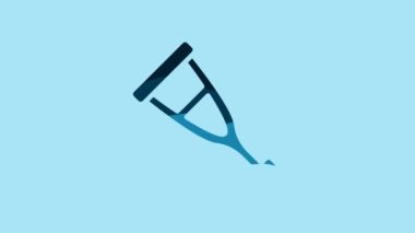 Blue Crutch or crutches icon isolated on blue background. Equipment for rehabilitation of people with diseases of musculoskeletal system. 4K Video motion graphic animation .