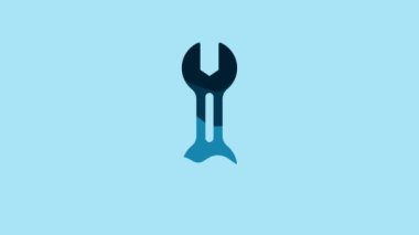 Blue Wrench spanner icon isolated on blue background. 4K Video motion graphic animation .