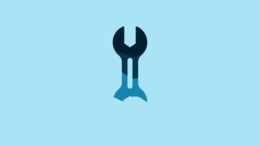 Blue Wrench spanner icon isolated on blue background. 4K Video motion graphic animation .