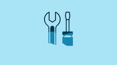 Blue Screwdriver and wrench spanner tools icon isolated on blue background. Service tool symbol. 4K Video motion graphic animation .