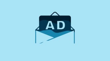Blue Advertising icon isolated on blue background. Concept of marketing and promotion process. Responsive ads. Social media advertising. 4K Video motion graphic animation .