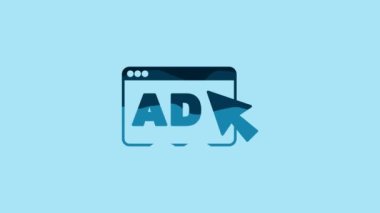 Blue Advertising icon isolated on blue background. Concept of marketing and promotion process. Responsive ads. Social media advertising. 4K Video motion graphic animation .