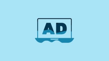 Blue Advertising icon isolated on blue background. Concept of marketing and promotion process. Responsive ads. Social media advertising. 4K Video motion graphic animation .