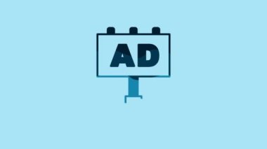 Blue Advertising icon isolated on blue background. Concept of marketing and promotion process. Responsive ads. Social media advertising. 4K Video motion graphic animation .