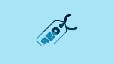 Blue SEO optimization icon isolated on blue background. 4K Video motion graphic animation .