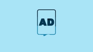 Blue Advertising icon isolated on blue background. Concept of marketing and promotion process. Responsive ads. Social media advertising. 4K Video motion graphic animation .