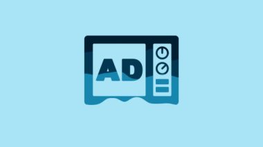 Blue Advertising icon isolated on blue background. Concept of marketing and promotion process. Responsive ads. Social media advertising. 4K Video motion graphic animation .