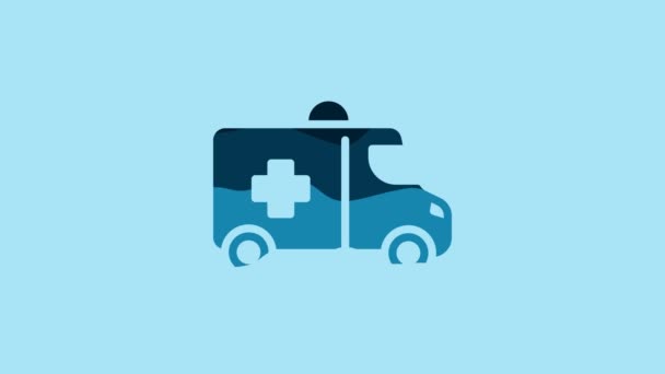 Blue Ambulance Emergency Car Icon Isolated Blue Background Ambulance Vehicle — Vídeos de Stock