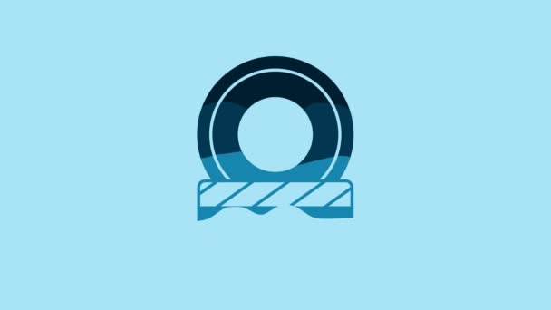Blue Car Tire Wheel Icon Isolated Blue Background Video Motion — Vídeos de Stock
