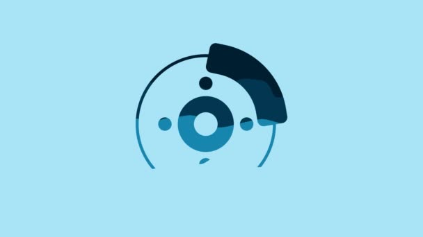 青の背景に隔離されたキャリパーアイコンとブルーカーブレーキディスク 4Kビデオモーショングラフィックアニメーション — ストック動画