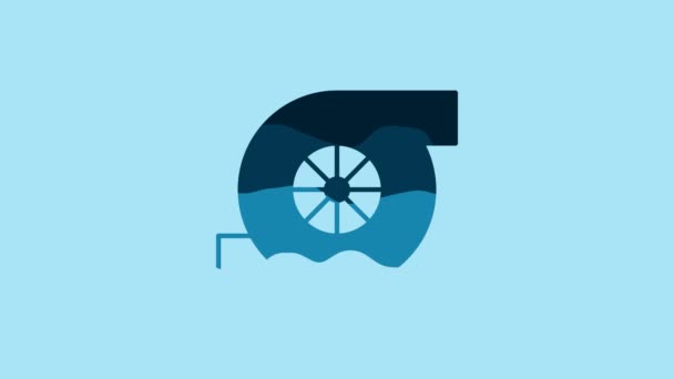 Blue Automotive Turbocharger Icon Isolated Blue Background Vehicle Performance Turbo — Vídeo de Stock