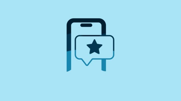 Синий Мобильный Телефон Иконкой Рейтинга Обзора Выделенной Синем Фоне Концепция — стоковое видео