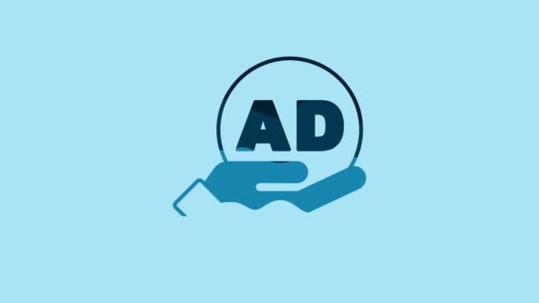 蓝色广告图标被蓝色背景隔离 营销和促销过程的概念 反应灵敏的广告社交媒体广告 4K视频运动图形动画 — 图库视频影像