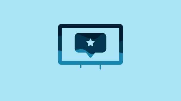 Blue Monitor Star Icon Isolated Blue Background Favorite Best Rating — Video Stock