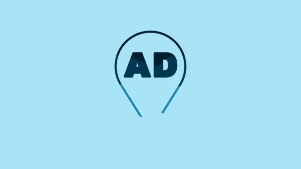 青の背景に隔離された青の広告アイコン マーケティングとプロモーションプロセスの概念 反応の良い広告 ソーシャルメディア広告 4Kビデオモーショングラフィックアニメーション — ストック動画