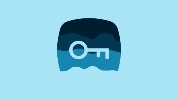 Blue Key Icon Isolated Blue Background Video Motion Graphic Animation — Stockvideo