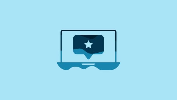 Blue Laptop Star Icon Isolated Blue Background Favorite Best Rating — Stok Video