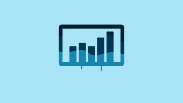 Blue Computer Monitor Graph Chart Icon Isolated Blue Background Report — Vídeo de Stock