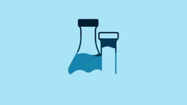 Blue Test tube and flask chemical laboratory test icon isolated on blue background. Laboratory glassware sign. 4K Video motion graphic animation.