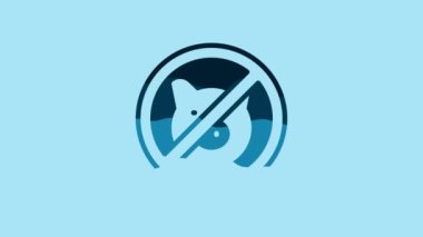 Blue No pig icon isolated on blue background. Stop pork. Animal symbol. 4K Video motion graphic animation.