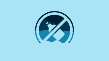 Blue No alcohol icon isolated on blue background. Prohibiting alcohol beverages. Forbidden symbol with beer bottle glass. 4K Video motion graphic animation.
