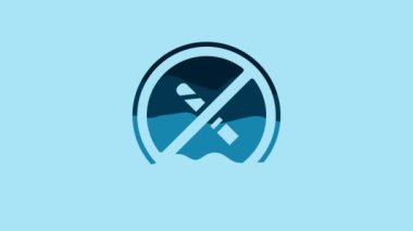 Blue No Smoking icon isolated on blue background. Cigarette symbol. 4K Video motion graphic animation.