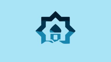 Blue Muslim Mosque icon isolated on blue background. 4K Video motion graphic animation.