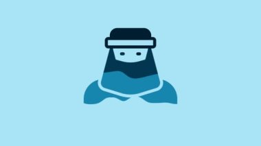 Blue Muslim woman in niqab icon isolated on blue background. 4K Video motion graphic animation.