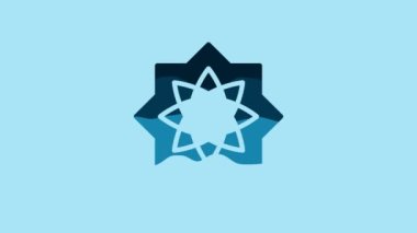 Blue Islamic octagonal star ornament icon isolated on blue background. 4K Video motion graphic animation.