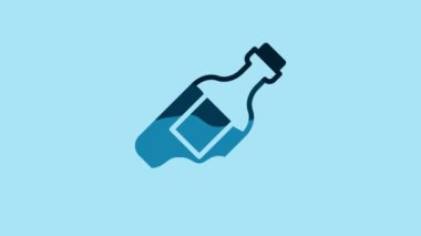 Blue Bottle of water icon isolated on blue background. Soda aqua drink sign. 4K Video motion graphic animation.