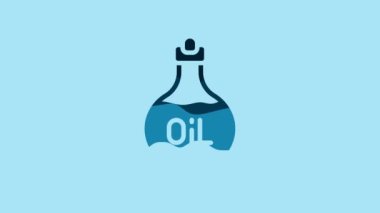 Blue Essential oil bottle icon isolated on blue background. Organic aromatherapy essence. Skin care serum glass drop package. 4K Video motion graphic animation.