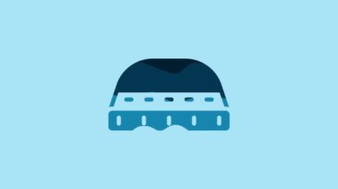 Blue Muslim hat for prayer icon isolated on blue background. Islamic religious hat. 4K Video motion graphic animation.