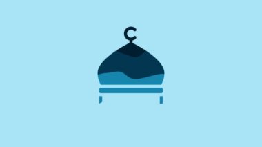 Blue Muslim Mosque icon isolated on blue background. 4K Video motion graphic animation.