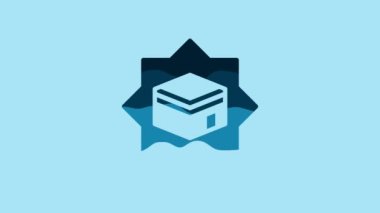 Blue Kaaba mosque icon isolated on blue background. Kaaba hajj Mecca pray pilgrimage Ramadan Islam muslim mosque. 4K Video motion graphic animation.