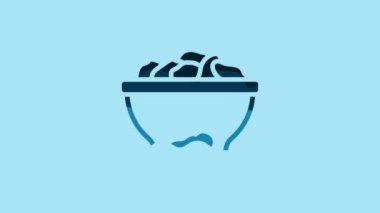 Blue Date fruit in bowl icon isolated on blue background. 4K Video motion graphic animation.