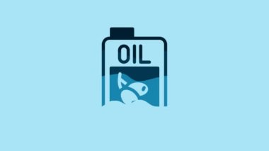 Blue Bottle of olive oil icon isolated on blue background. Jug with olive oil icon. 4K Video motion graphic animation.