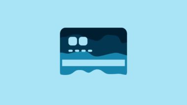 Blue Credit card icon isolated on blue background. Online payment. Cash withdrawal. Financial operations. Shopping sign. 4K Video motion graphic animation.