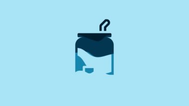 Blue Soda can icon isolated on blue background. 4K Video motion graphic animation.