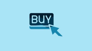 Blue Buy button icon isolated on blue background. Financial and stock investment market concept. 4K Video motion graphic animation.