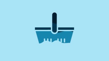 Blue Shopping basket icon isolated on blue background. Online buying concept. Delivery service sign. Shopping cart symbol. 4K Video motion graphic animation.
